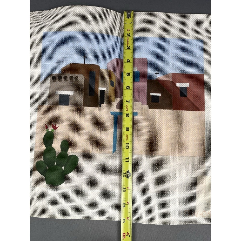 Hand Painted Needlepoint Canvas Southwest Arizona New Mexico Desert Architecture - Picture 4 of 10